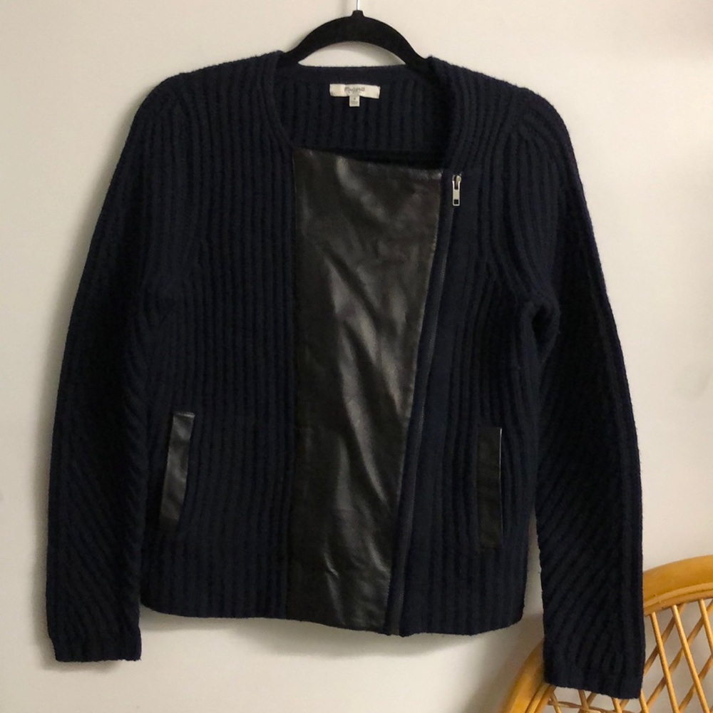 Madewell Merino Wool & Leather Moto Style Sweater